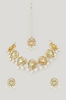 Gold Finish Swarovski Enameled Necklace Set