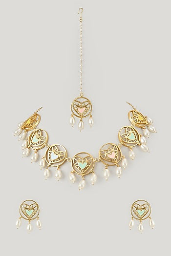 Gold Finish Swarovski Enameled Necklace Set