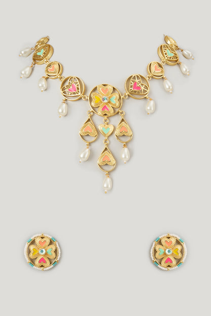 Gold Finish Swarovski Enameled Necklace Set