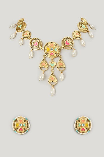 Gold Finish Swarovski Enameled Necklace Set