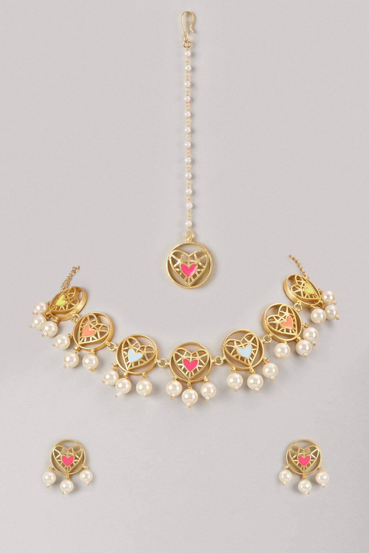 Gold Finish Multi-Colored Stone Necklace Set