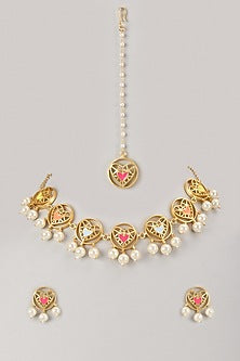 Gold Finish Multi-Colored Stone Necklace Set