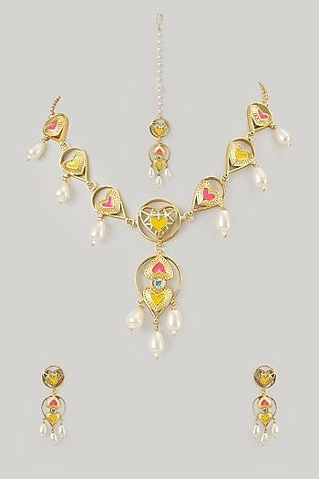 Gold Finish Swarovski Enameled Necklace Set