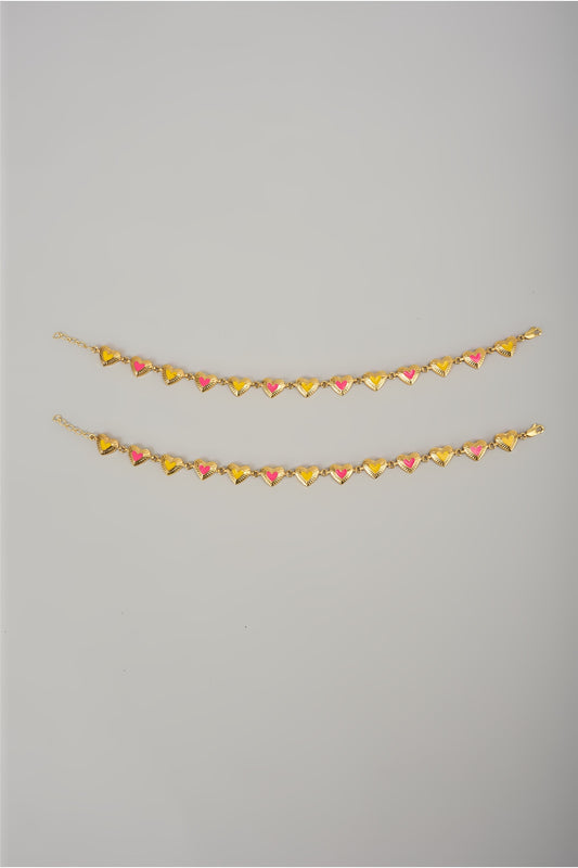 Gold Finish Swarovski Enameled Anklets (Set Of 2)