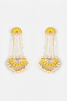 Gold Finish Embroidered Semi-Circular Dangler Earrings