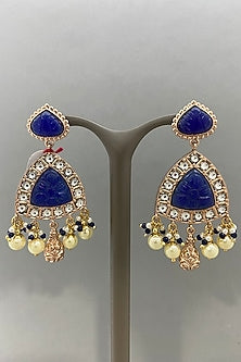 Gold Finish Blue Stone Earrings