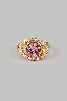 Gold Plated Rose Swarovski Crystal & Diamond Ring
