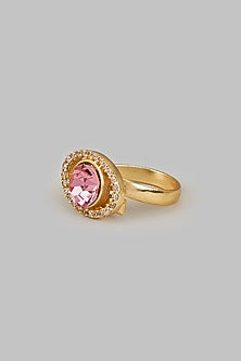 Gold Plated Rose Swarovski Crystal & Diamond Ring