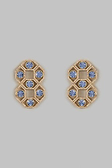 Gold Plated Sapphire Crystals & White Diamond Dangler Earrings