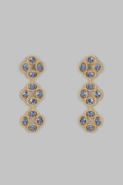 Gold Finish Sapphire Swarovski Crystal & Diamond Dangler Earrings
