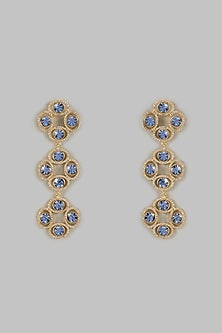 Gold Finish Sapphire Swarovski Crystal & Diamond Dangler Earrings