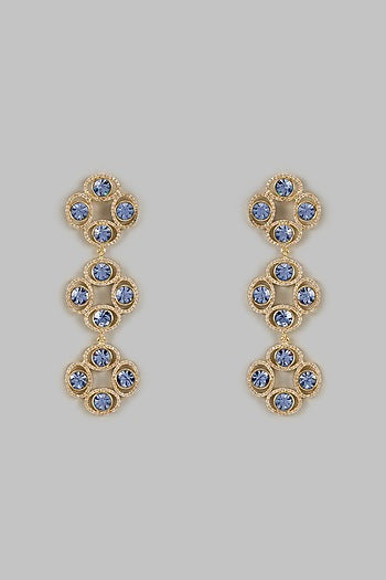 Gold Finish Sapphire Swarovski Crystal & Diamond Dangler Earrings