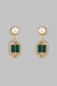 Gold Plated Green Swarovski Crystal & Diamond Dangler Earrings