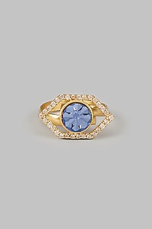Gold Plated Sapphire Swarovski Crystal & Diamond Ember Ring