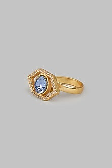 Gold Plated Sapphire Swarovski Crystal & Diamond Ember Ring
