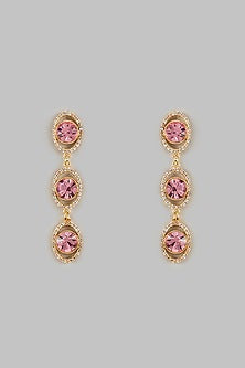 Gold Plated Rose Swarovski Crystal & American Diamond Dangler Earrings