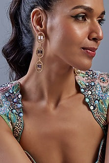 Gold Plated Rose Swarovski Crystal & American Diamond Dangler Earrings