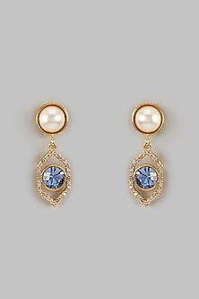Gold Plated Sapphire Swarovski Crystal & Diamond Dangler Earrings