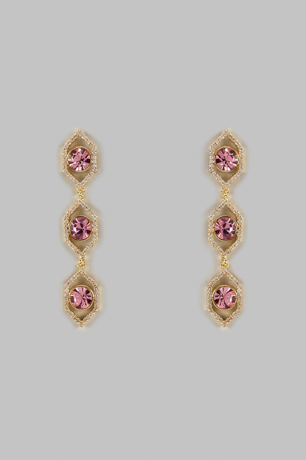 Gold Plated Rose Swarovski Crystal & Diamond Dangler Earrings