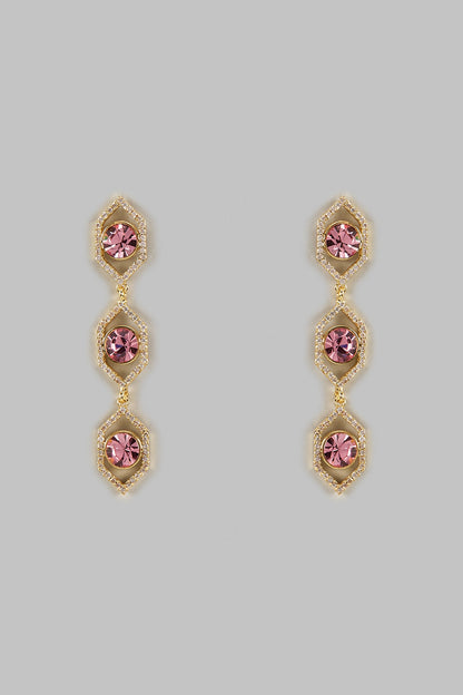 Gold Plated Rose Swarovski Crystal & Diamond Dangler Earrings