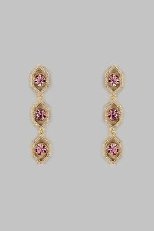 Gold Plated Rose Swarovski Crystal & Diamond Dangler Earrings