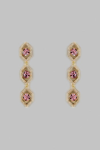 Gold Plated Rose Swarovski Crystal & Diamond Dangler Earrings