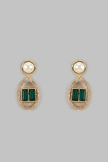 Gold Plated Emerald Swarovski Crystal & American Diamond Dangler Earrings