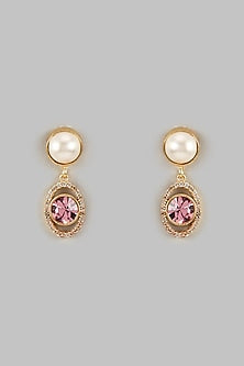 Gold Plated Rose Swarovski Crystal & Diamond Dangler Earrings