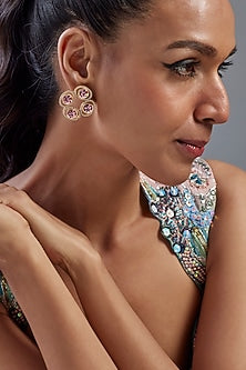 Gold Plated Rose Swarovski Crystal & American Diamond Stud Earrings