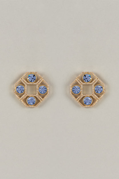 Gold Plated Sapphire Swarovski Crystal & American Diamond Stud Earrings
