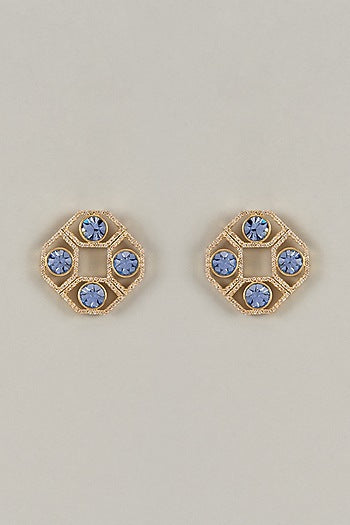 Gold Plated Sapphire Swarovski Crystal & American Diamond Stud Earrings