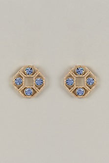 Gold Plated Sapphire Swarovski Crystal & American Diamond Stud Earrings