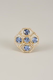 Gold Plated Sapphire Swarovski Crystal & White Diamond Ring
