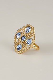 Gold Plated Sapphire Swarovski Crystal & White Diamond Ring