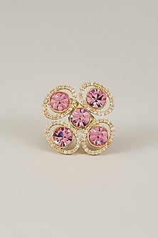 Gold Plated Rose Swarovski Crystal & White Diamond Ring