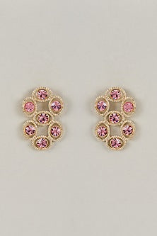 Gold Plated Rose Swarovski Crystal & White Diamond Dangler Earrings