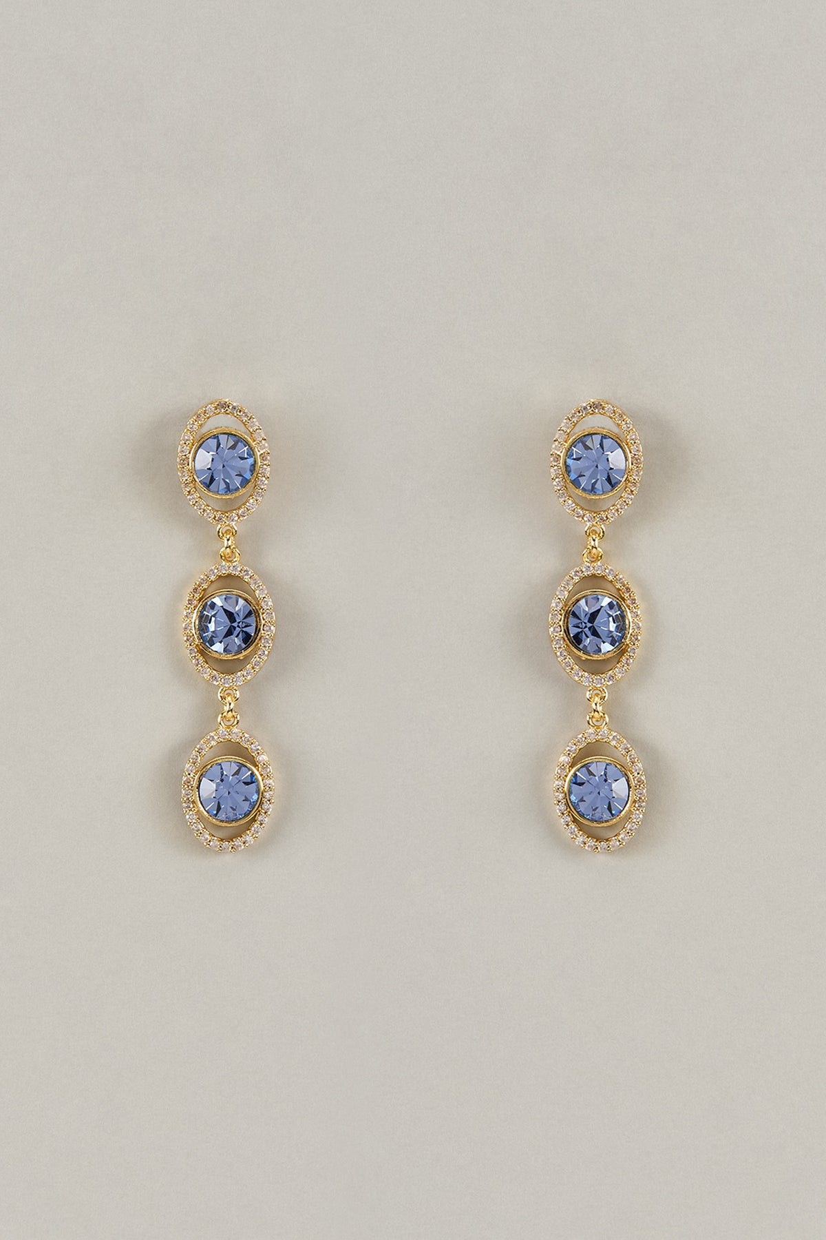 Gold Plated Sapphire Swarovski Crystal & White Diamond Dangler Earrings