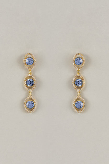 Gold Plated Sapphire Swarovski Crystal & White Diamond Dangler Earrings