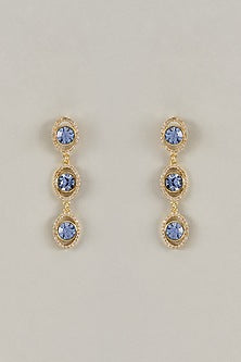 Gold Plated Sapphire Swarovski Crystal & White Diamond Dangler Earrings