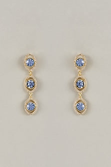 Gold Plated Sapphire Swarovski Crystal & White Diamond Dangler Earrings