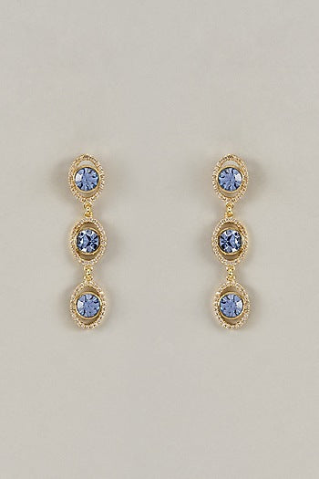 Gold Plated Sapphire Swarovski Crystal & White Diamond Dangler Earrings