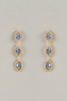 Gold Plated Sapphire Swarovski Crystal & White Diamond Dangler Earrings