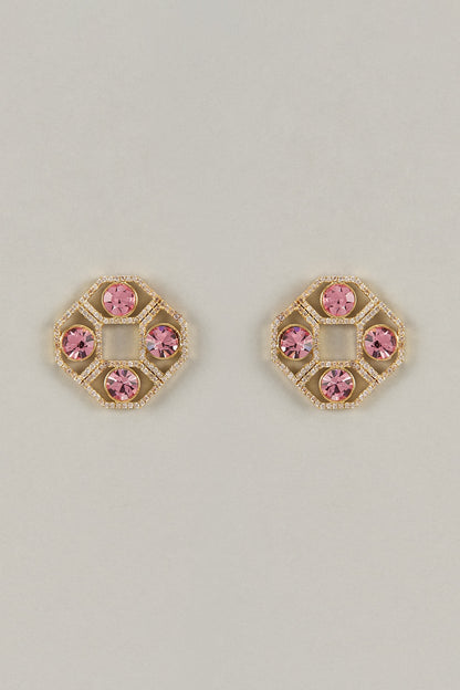 Gold Plated Rose Swarovski Crystal & White American Diamond Stud Earrings