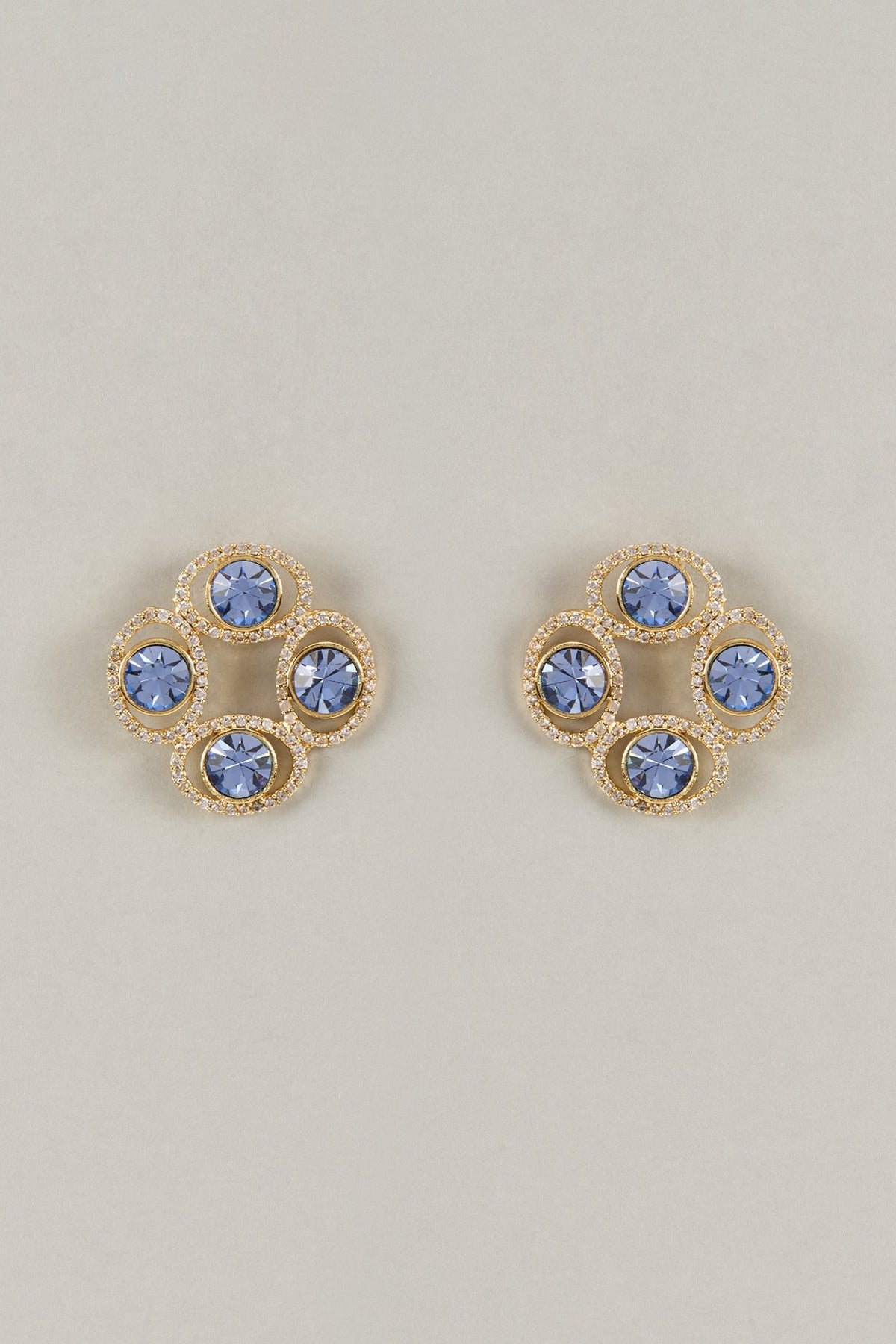 Gold Plated Sapphire Swarovski Crystal & White American Diamond Stud Earrings