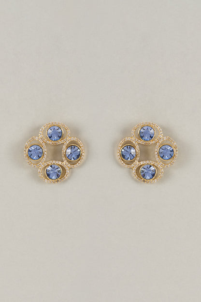 Gold Plated Sapphire Swarovski Crystal & White American Diamond Stud Earrings