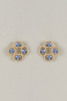 Gold Plated Sapphire Swarovski Crystal & White American Diamond Stud Earrings