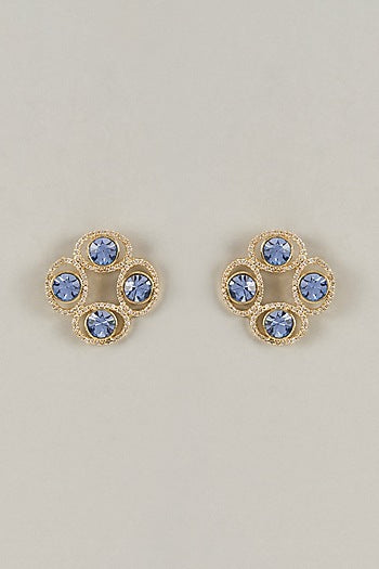 Gold Plated Sapphire Swarovski Crystal & White American Diamond Stud Earrings