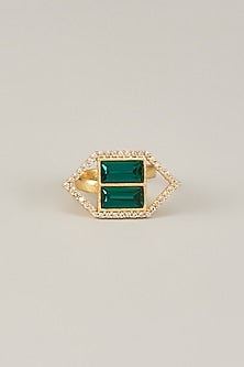 Gold Plated Emerald Swarovski Crystal & White American Diamond Ring