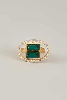Gold Plated Emerald Swarovski Crystal & White American Diamond Ring