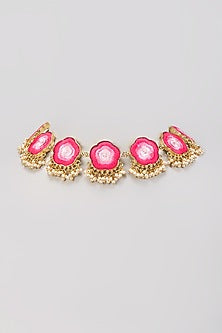 Matte Gold Finish Pink Thread Embroidered Cloud-Shaped Necklace